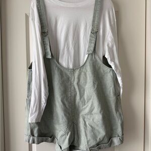 Striped Blue and White Overalls Shorts